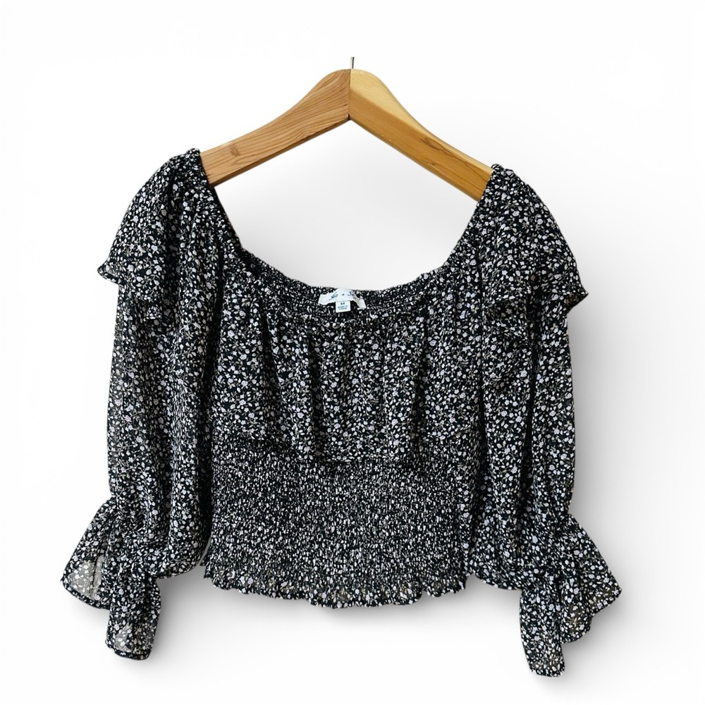 She + Sky Floral Smocked Blouse Size M